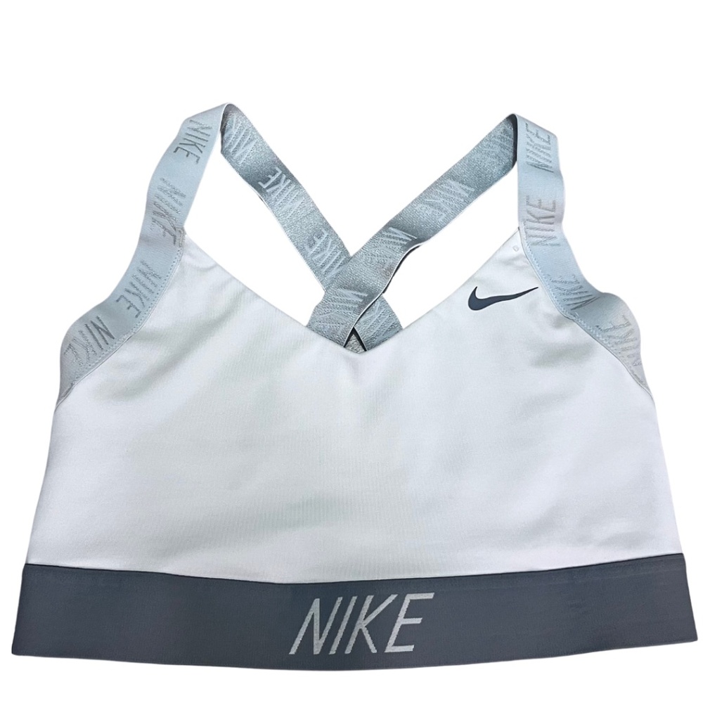 Nike Women's Indy Logo Sports Bra Medium Grey & White Racer Back